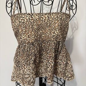 Leopard Print Spaghetti Strap Peplum Top - Size XS